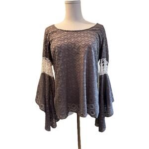 Women's Gray/Plum Blouse by VaVa (Joy Han), White Crocheted Sleeve Band, Medium